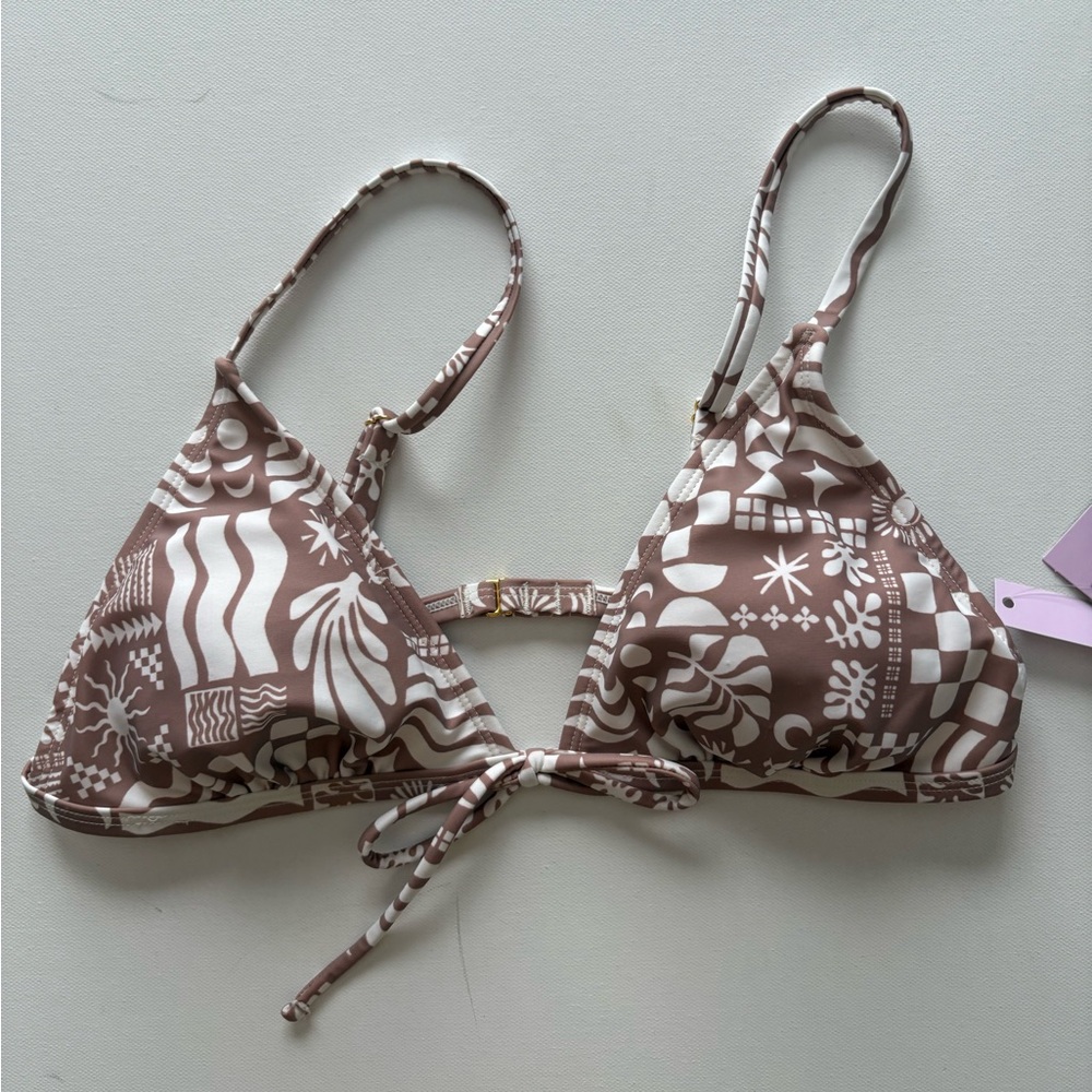 NWT Wild Fable Brown and White Patterned Bikini Top Size M (8-10)